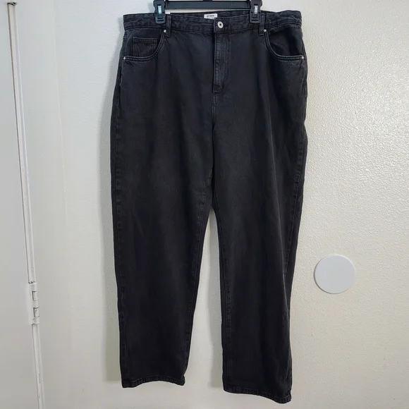 Cotton On Women's Midnight Black Curve Baggy Straight Leg Jeans Sz 12 High Rise - Picture 2 of 14